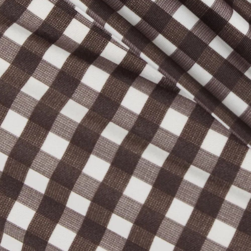 Peony One Shoulder Bikini Top Gingham Cocoa Brown XL AU 14 - Picture 7 of 9